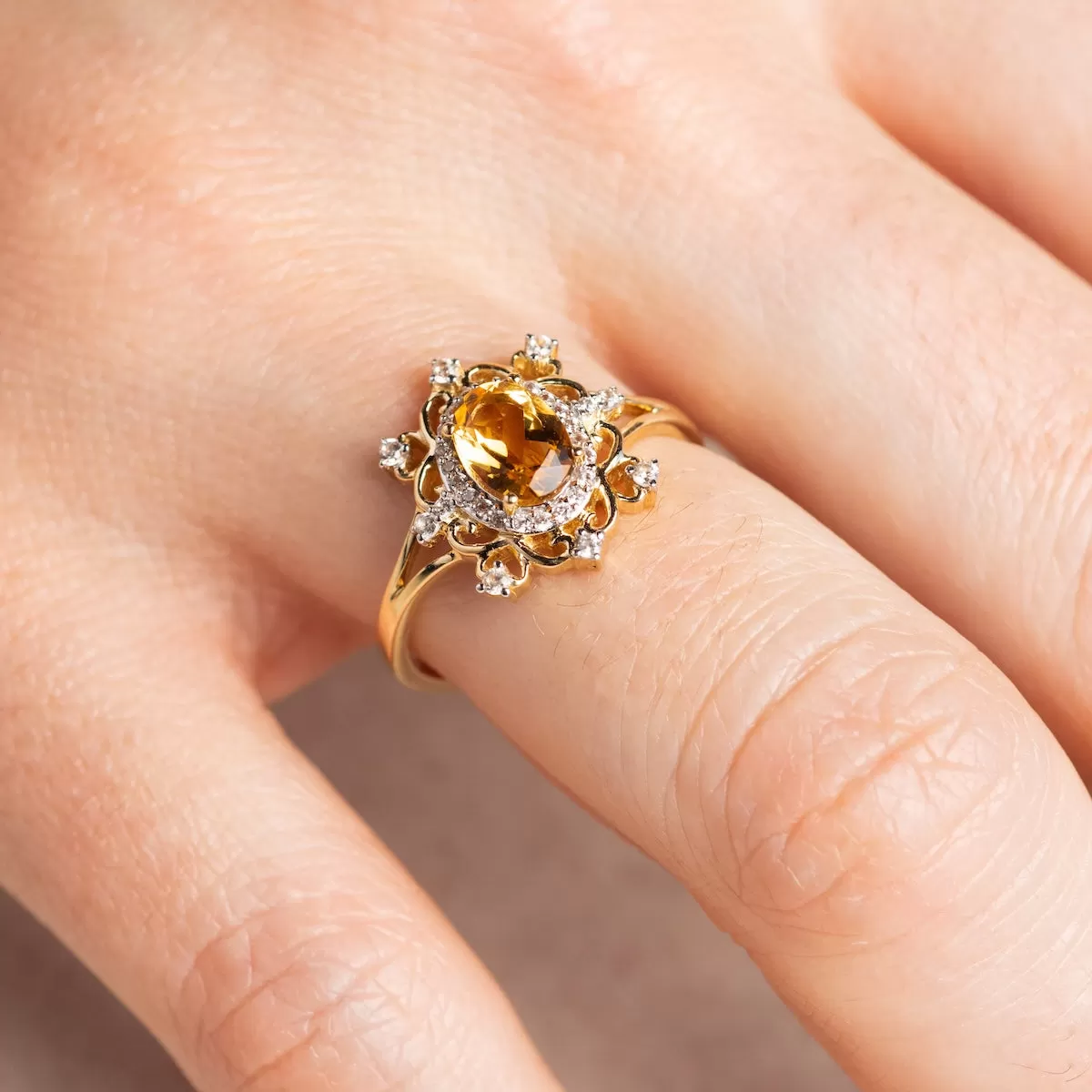 14k Vintage Inspired Citrine Statement Ring