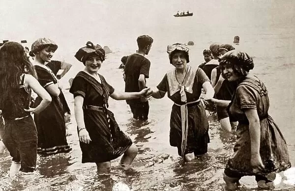 1900s Edwardian Navy and Cream Cotton Bathing Suit