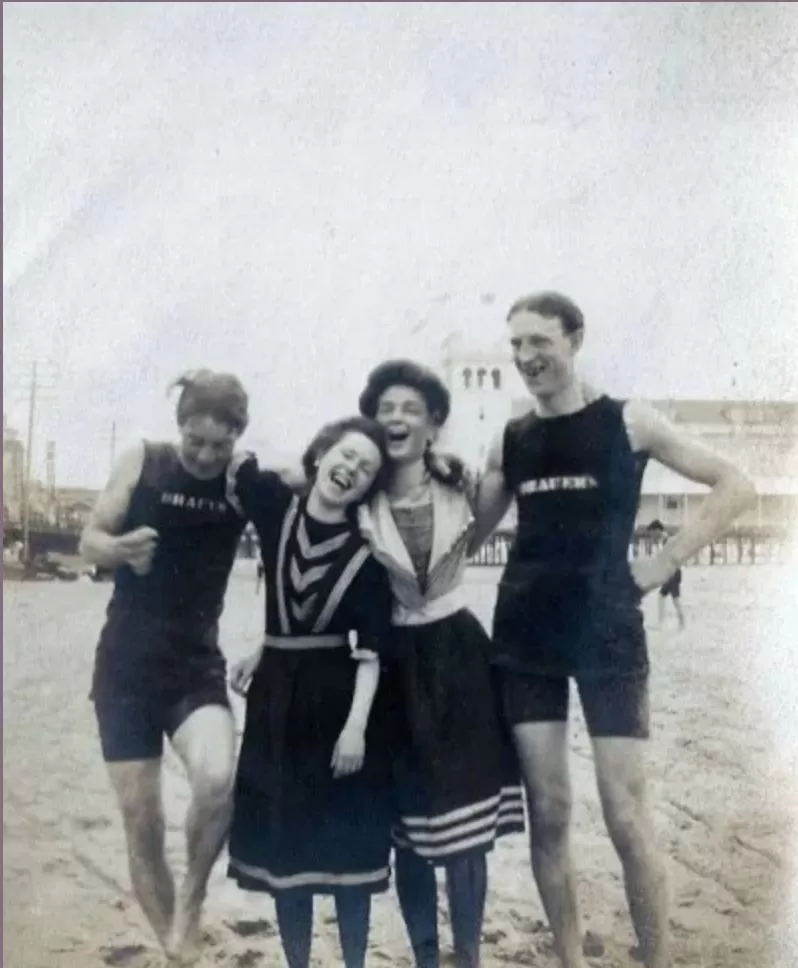 1900s Edwardian Navy and Cream Cotton Bathing Suit