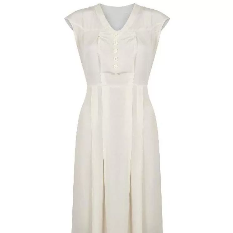 1920s Art Deco Ivory Silk Shirtwaister Dress