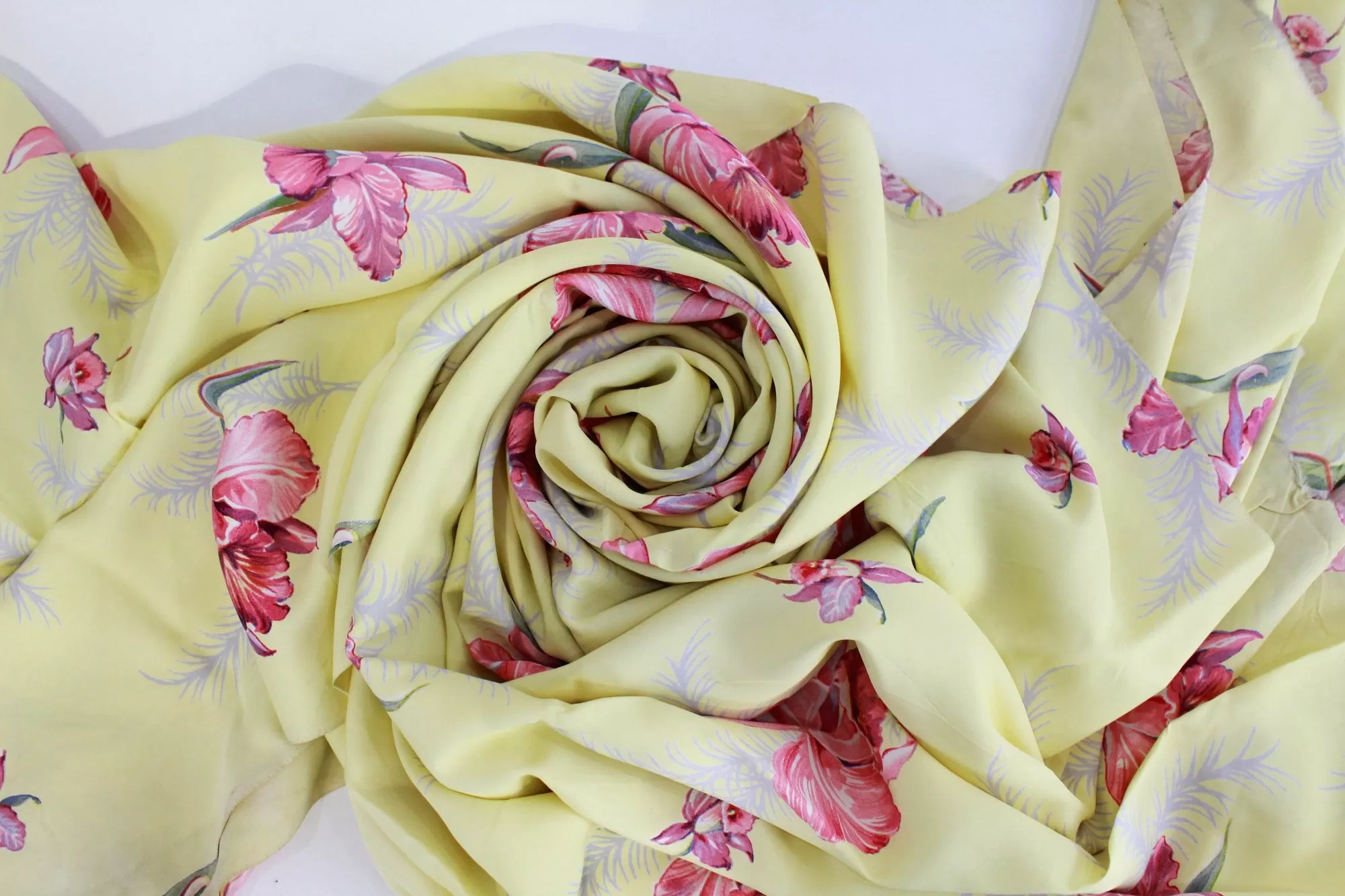 1940s Yellow Floral Print Rayon Fabric, 4 Yards