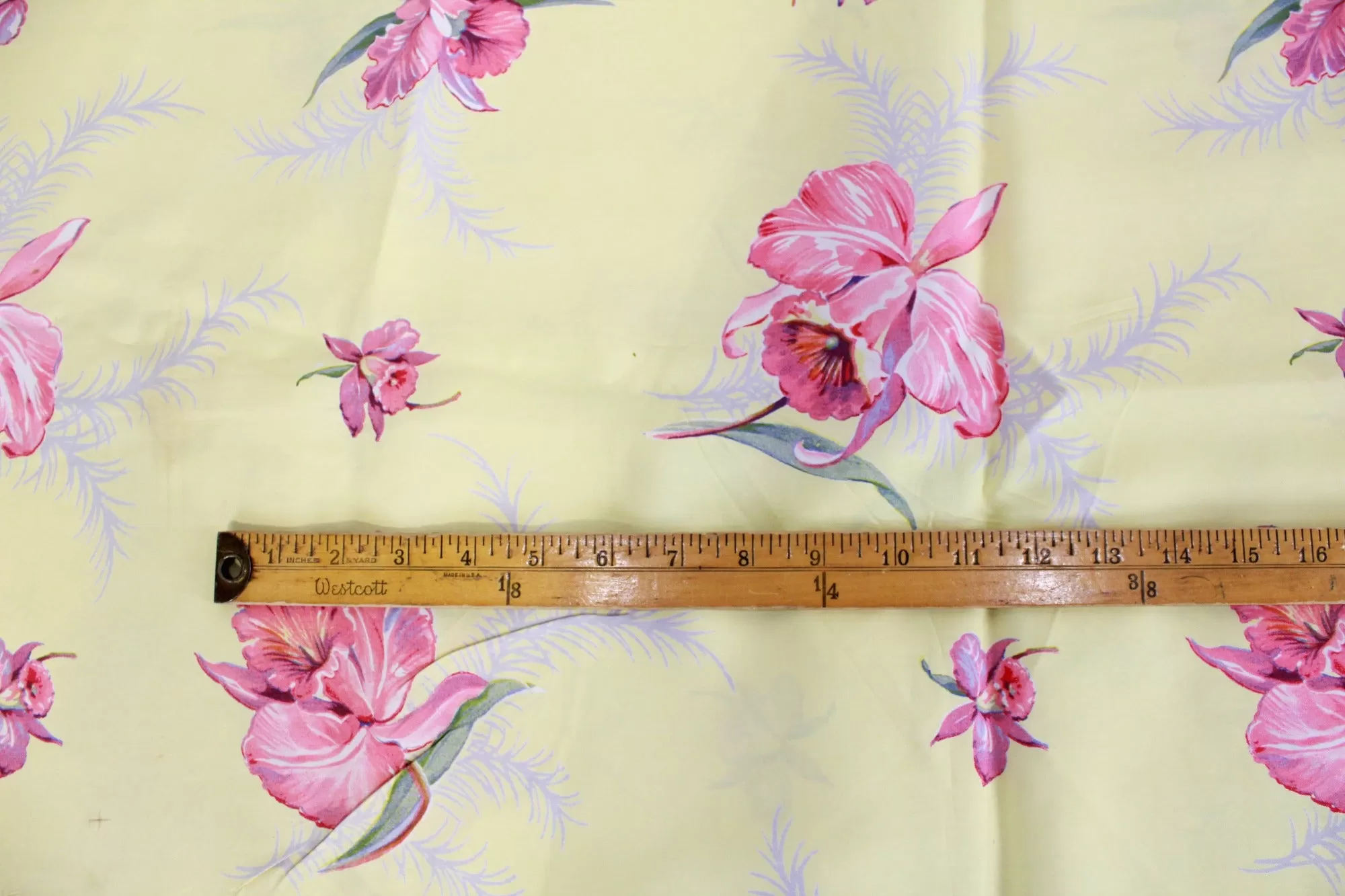 1940s Yellow Floral Print Rayon Fabric, 4 Yards