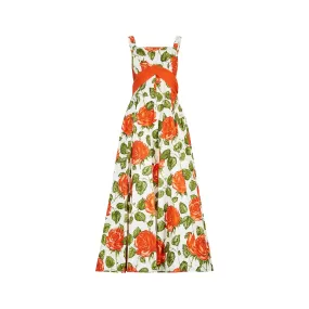 1950s Jonelle Orange Rose Print Cotton Maxi Dress