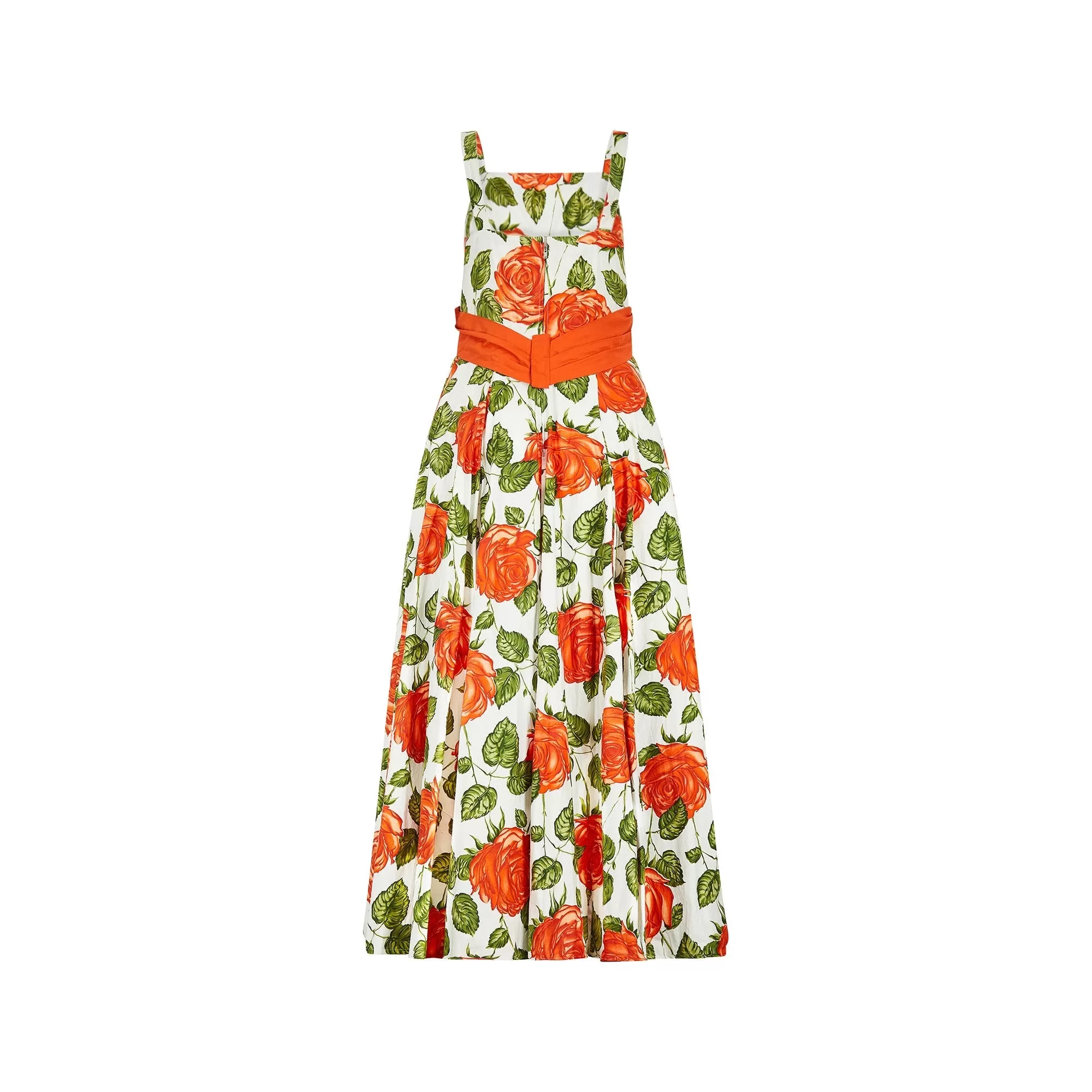 1950s Jonelle Orange Rose Print Cotton Maxi Dress