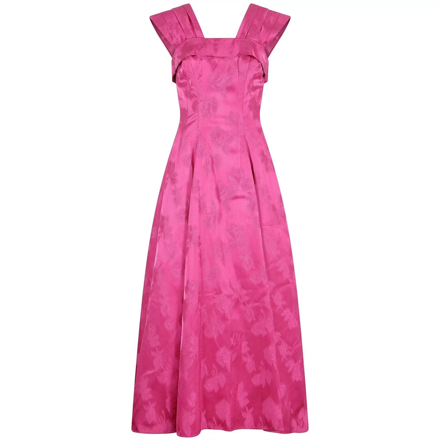 1950s Magenta Jacquard Print Floral Evening Dress