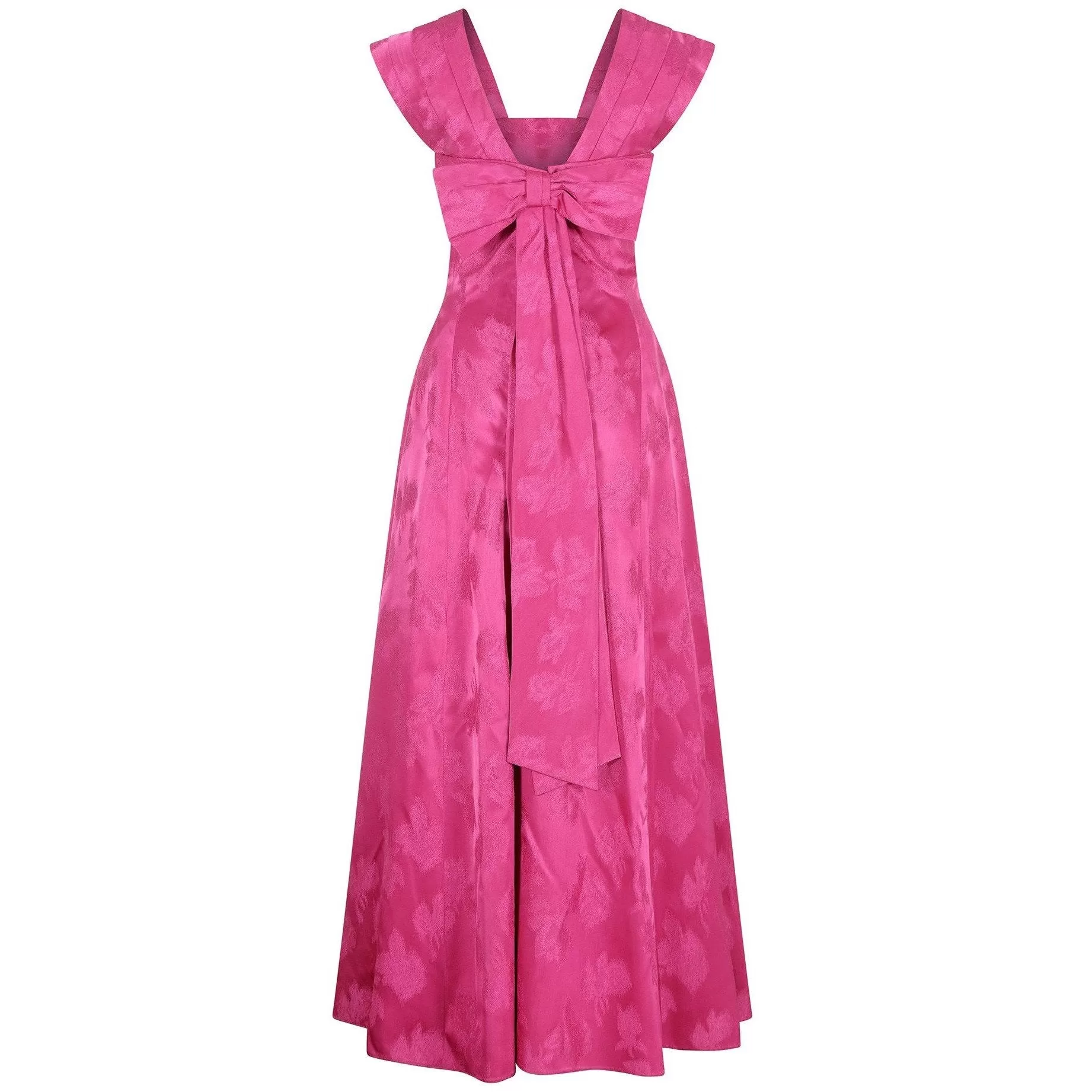 1950s Magenta Jacquard Print Floral Evening Dress