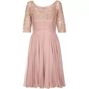 1960s Edward Abbott Dusky Pink Corded Lace and Silk Chiffon Dress