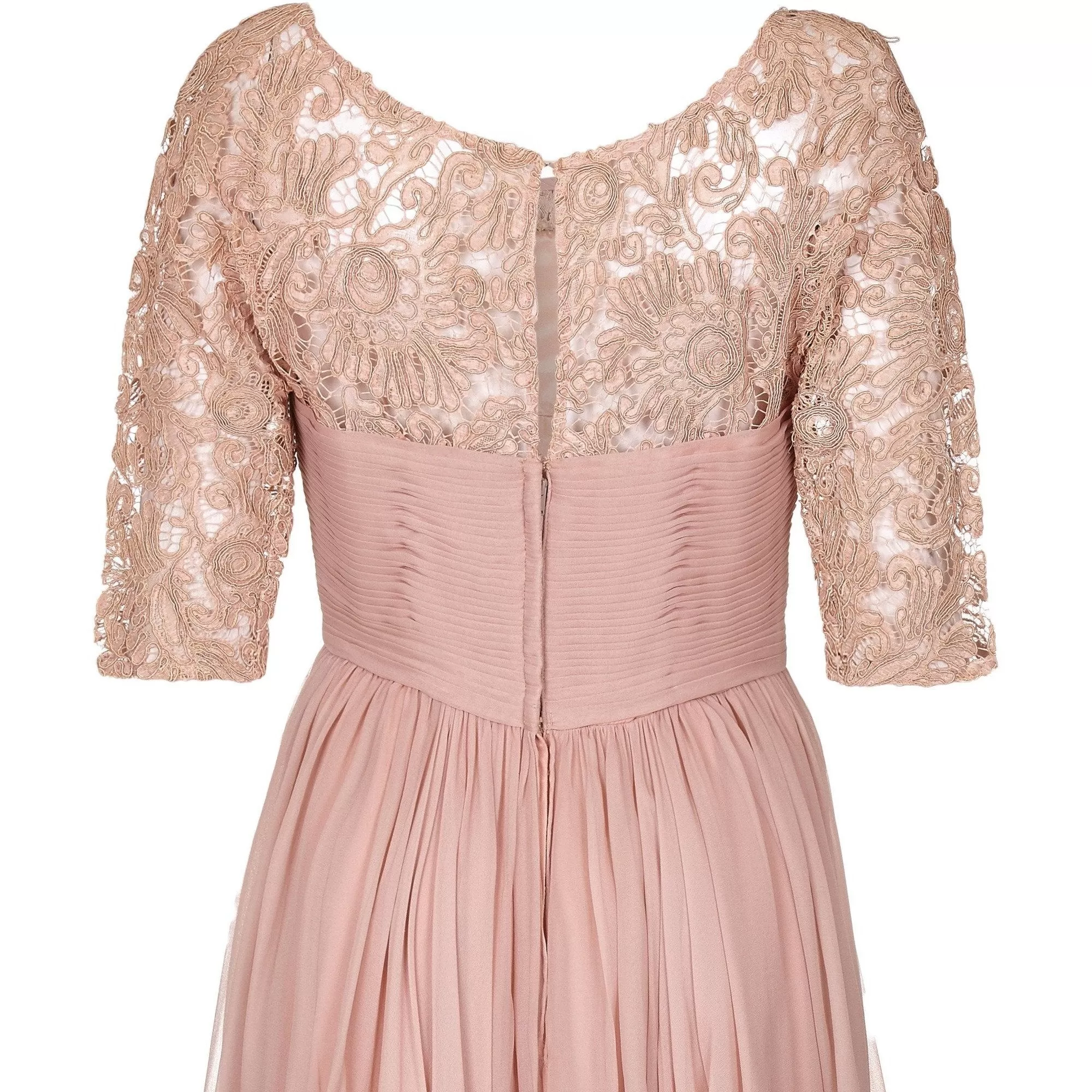 1960s Edward Abbott Dusky Pink Corded Lace and Silk Chiffon Dress