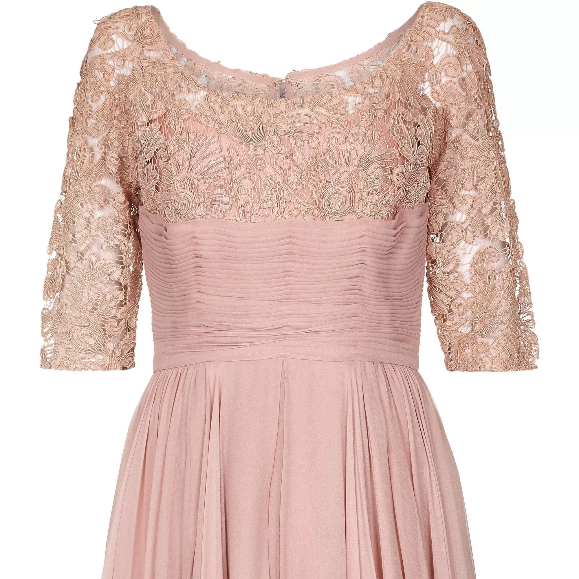 1960s Edward Abbott Dusky Pink Corded Lace and Silk Chiffon Dress