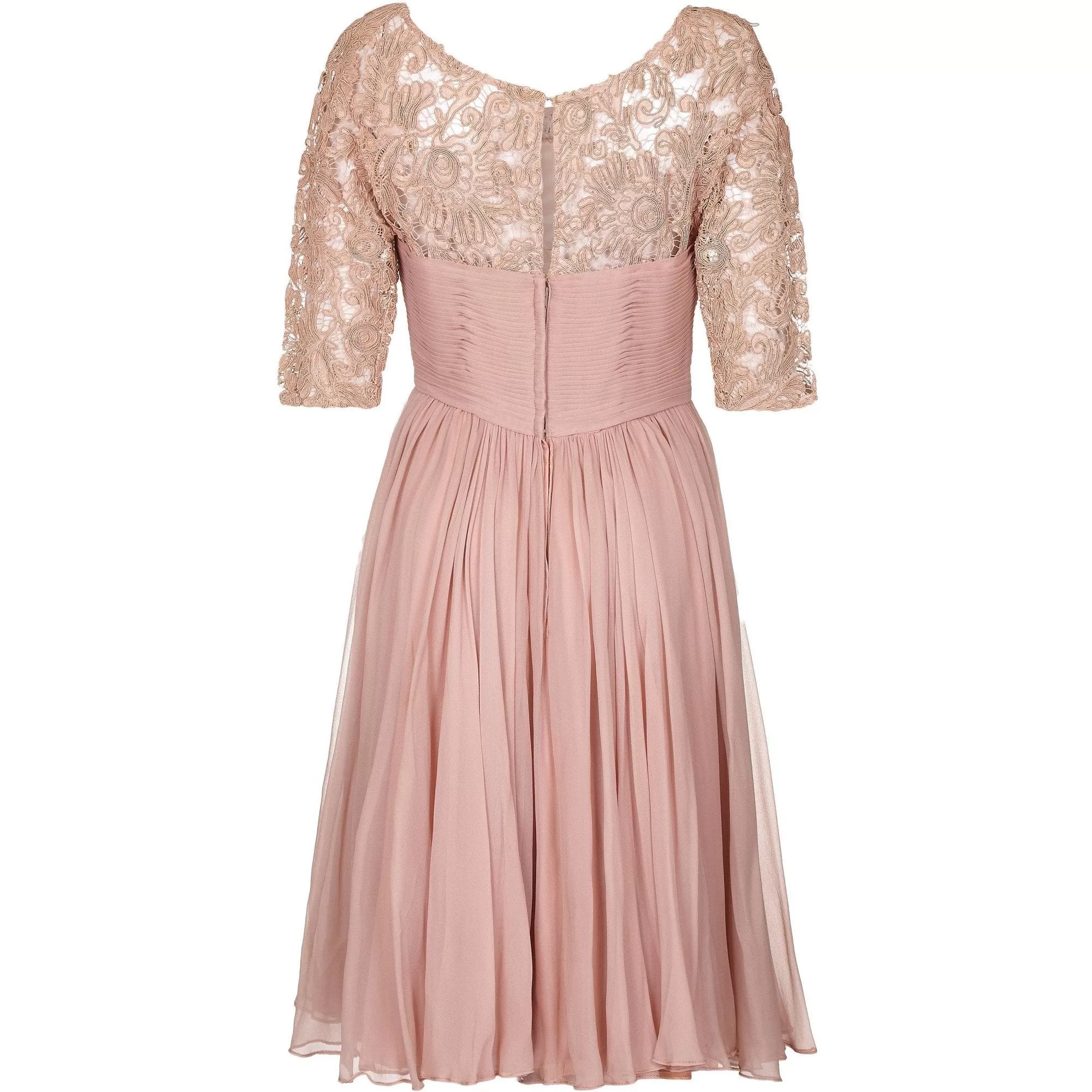 1960s Edward Abbott Dusky Pink Corded Lace and Silk Chiffon Dress