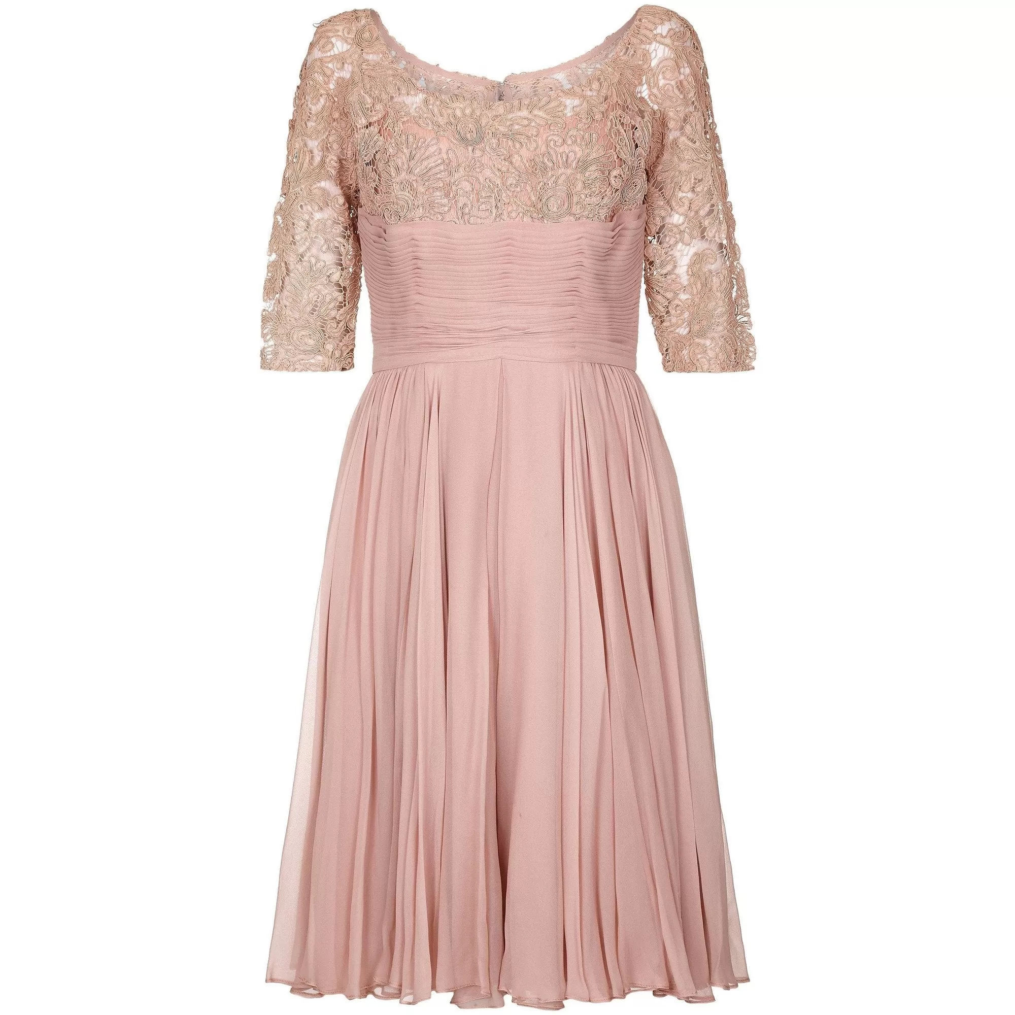 1960s Edward Abbott Dusky Pink Corded Lace and Silk Chiffon Dress