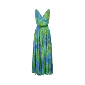 1960s William Travilla Green and Blue Sequin Dress