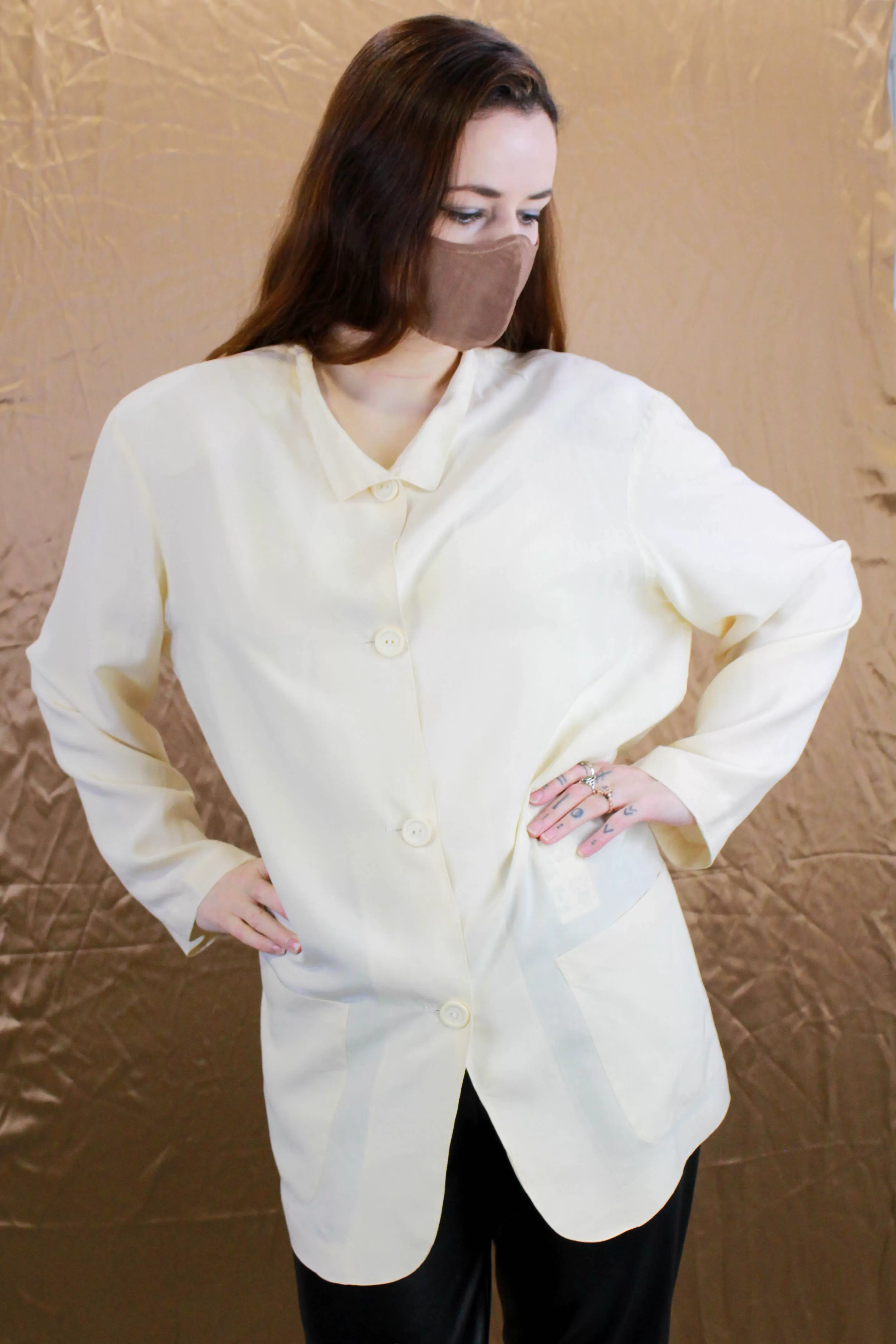 1980s Krizia Cream Silk Shirt-Jacket, Large