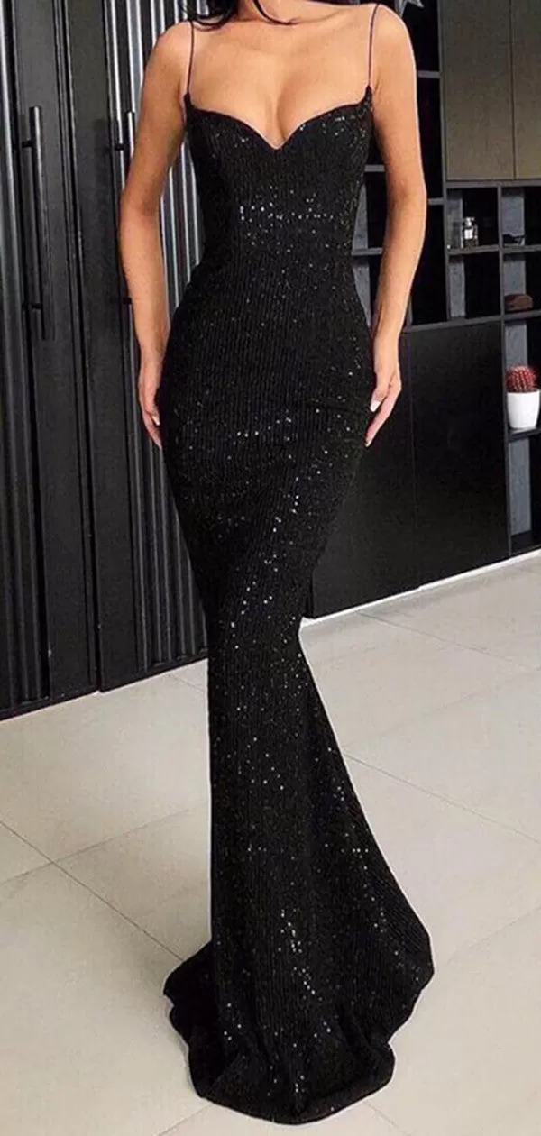 2019 Black Sparkle Popular Long Prom Dresses,Bling Sequin Prom Dress