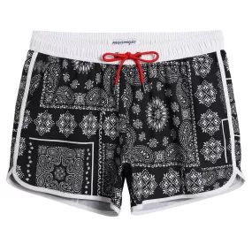 4.5 Inch Inseam Vintage Stretch Black White Persian Swim Trunks