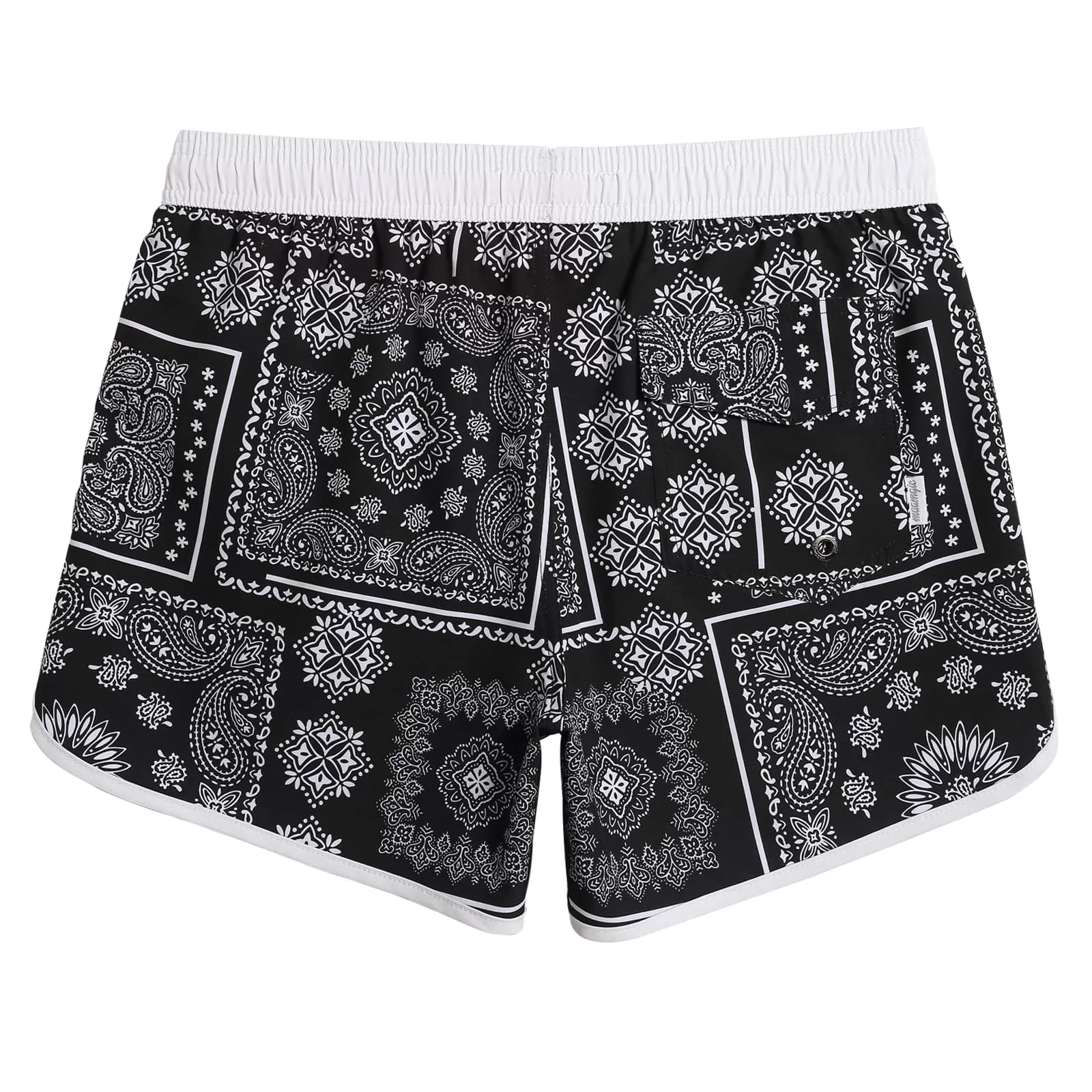 4.5 Inch Inseam Vintage Stretch Black White Persian Swim Trunks