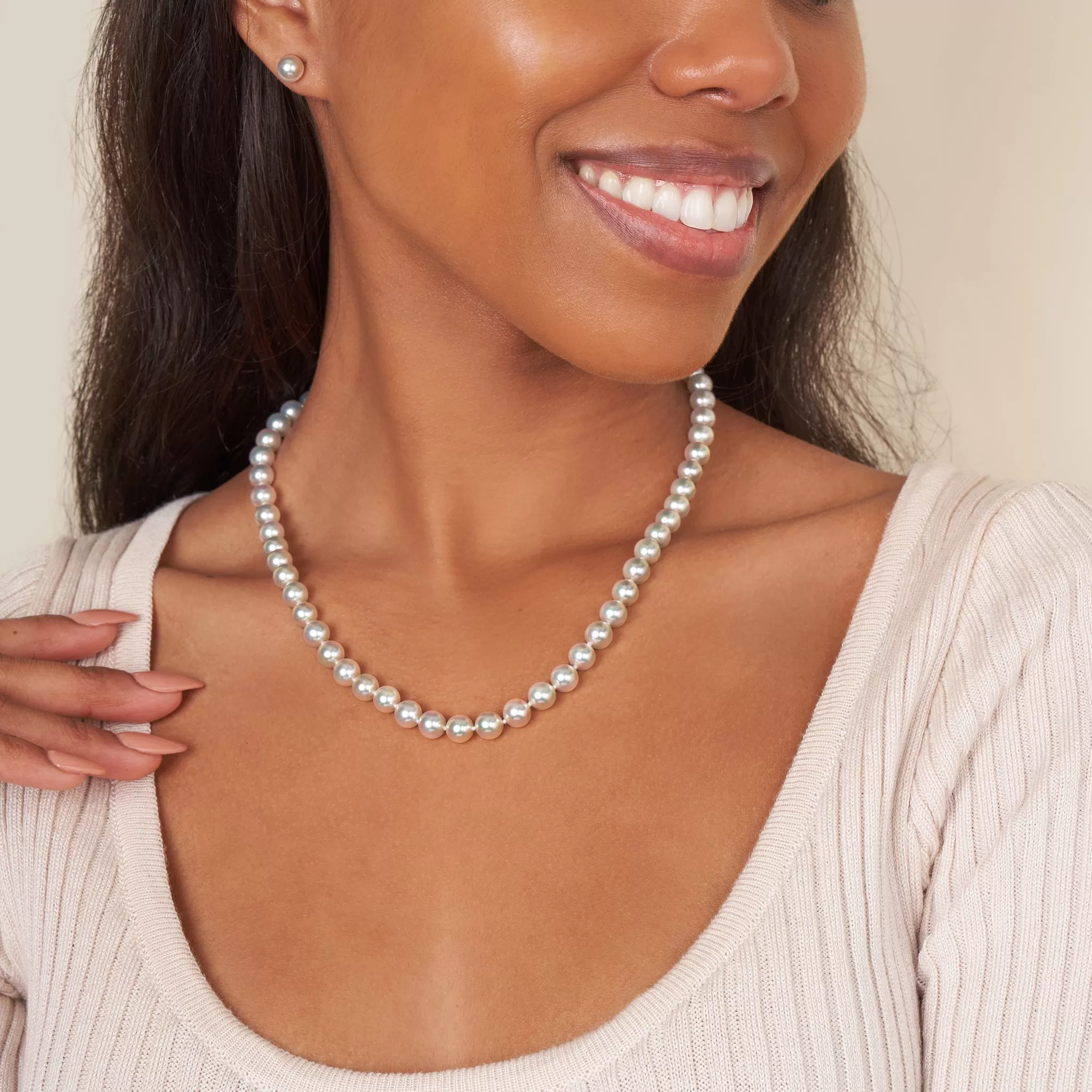 7.0-7.5 mm 18 Inch Natural White Hanadama Akoya Pearl Necklace