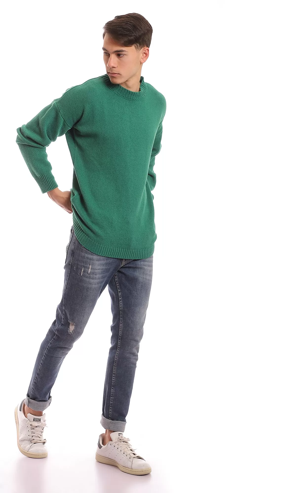 98067 Medium Green Slip On Knitted Pullover