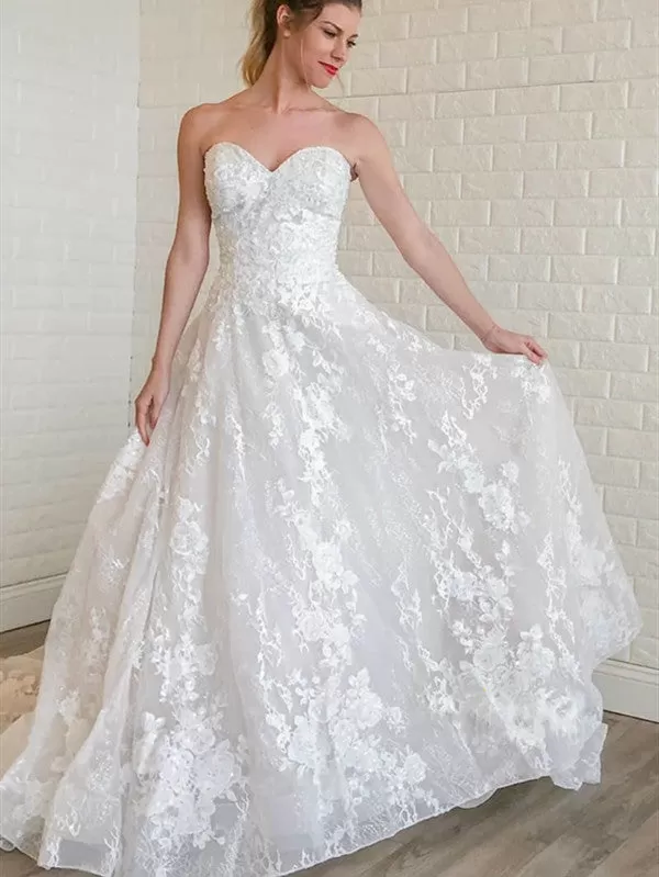 A-line Lace Popular Wedding Dresses, Sweetheart 2020 Wedding Dresses