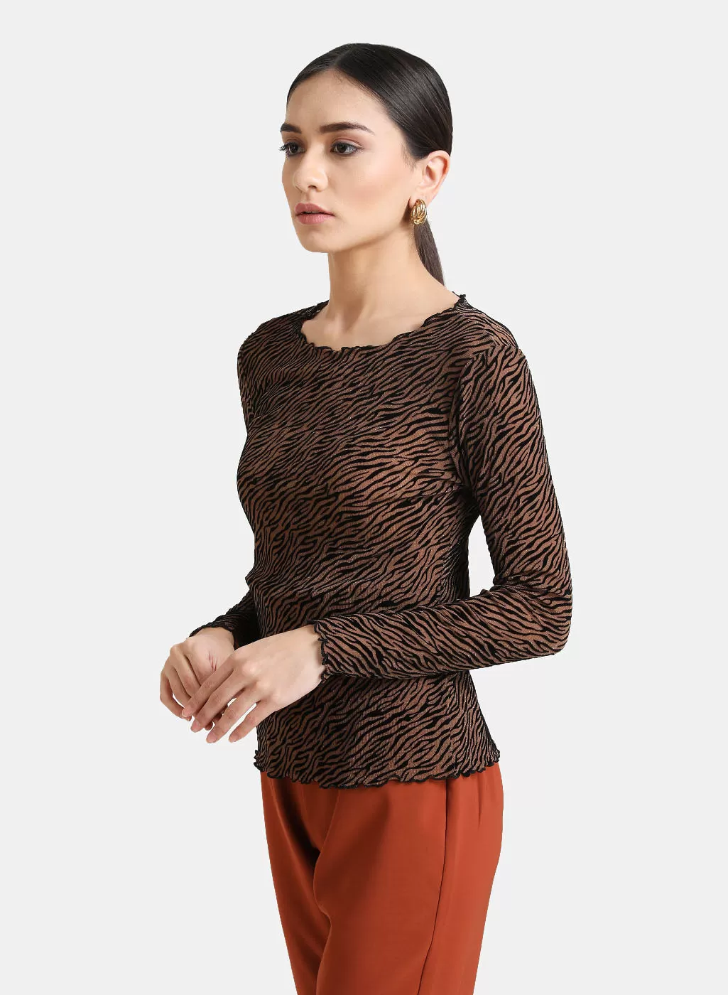 Animal Print Flock Mesh Top