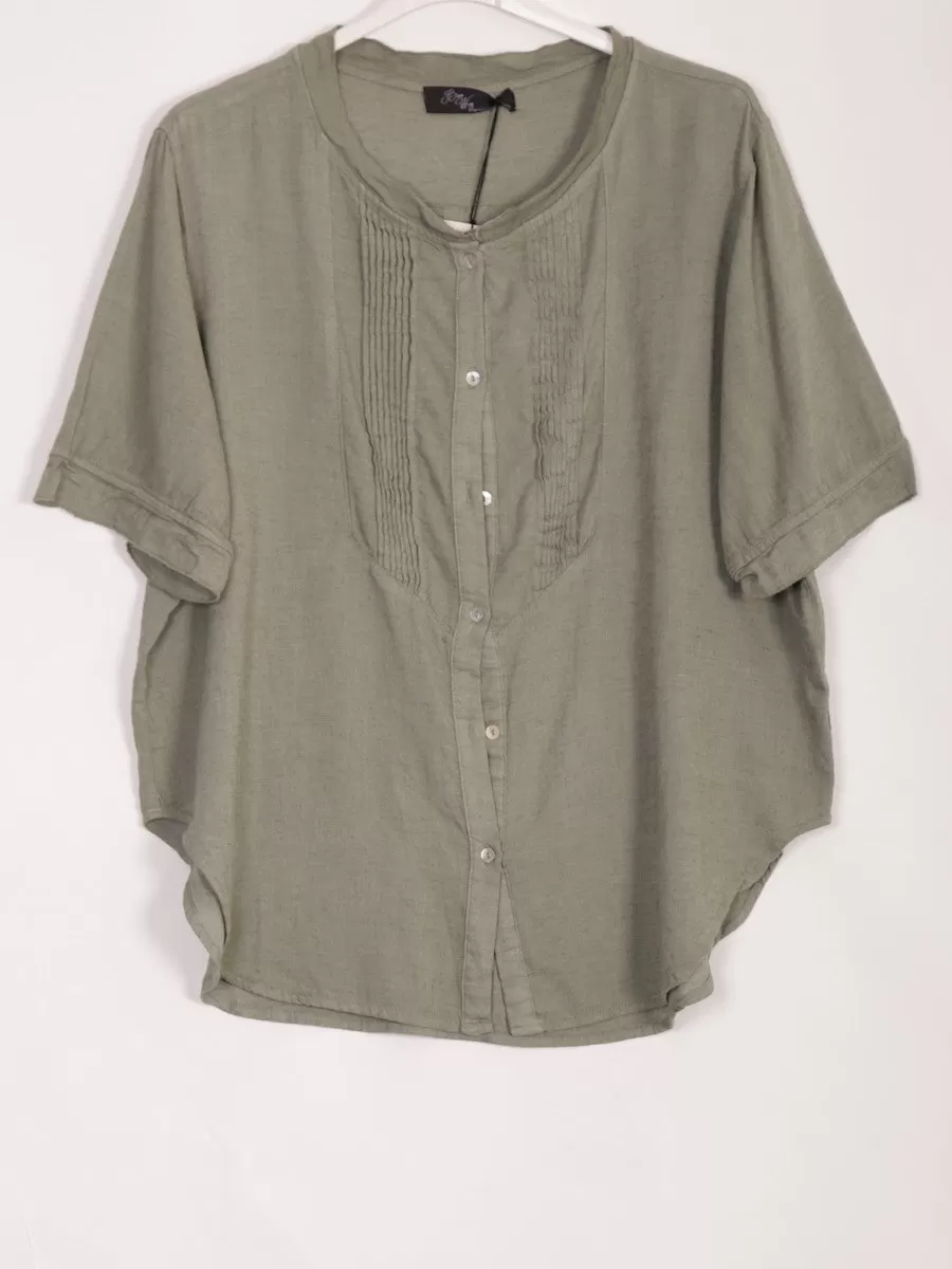 Anne   Kate Italian Sicily Pleated Linen Blend Top