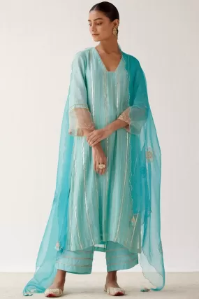 Aqua Blue Zari Detailed Chanderi Kurta Set