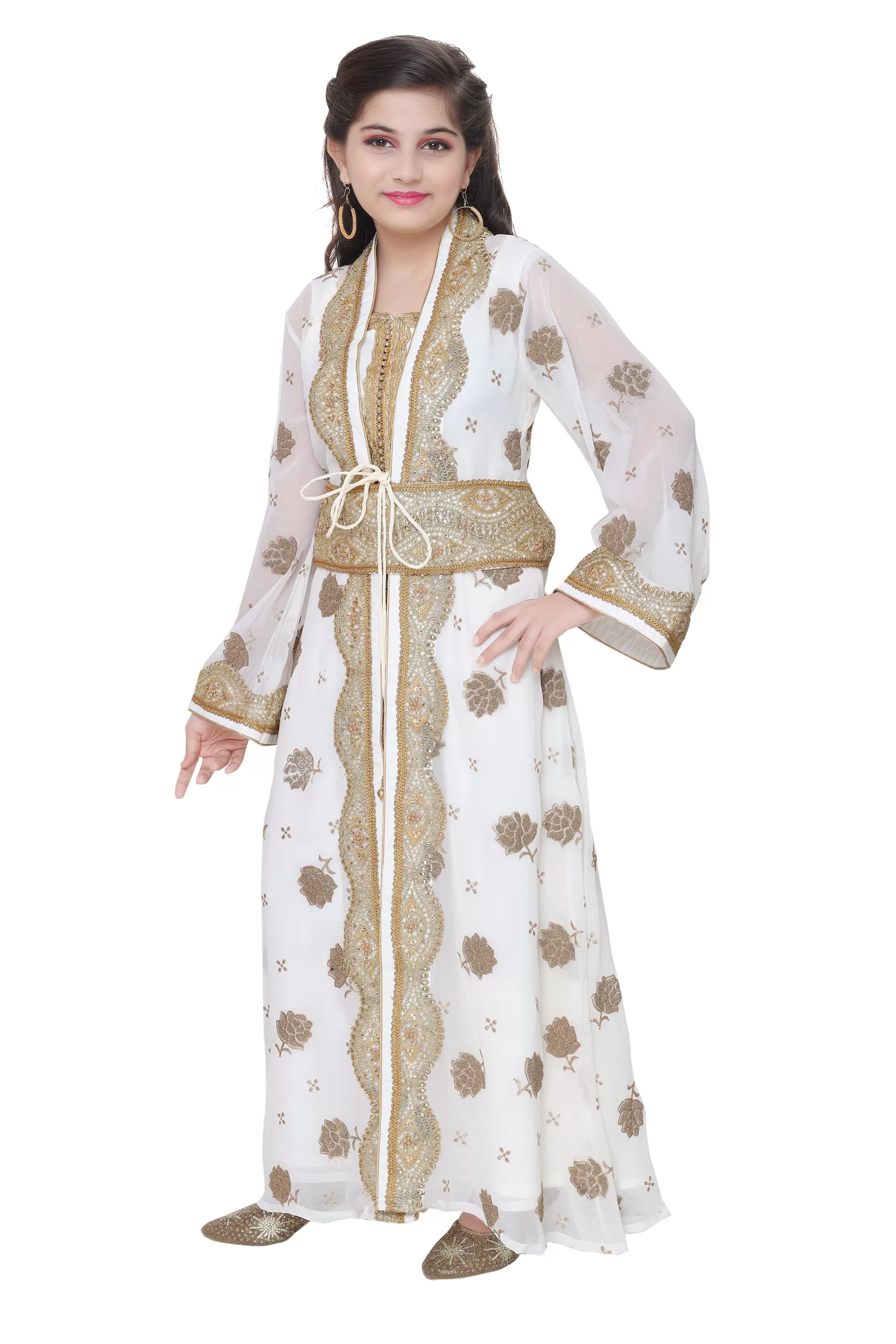 Arabian Maxi Self Printed Fabric Dress For Kids