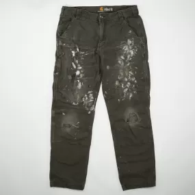 Army Green Carhartt Paint Splashed Double Knee Pants (34 x 32)