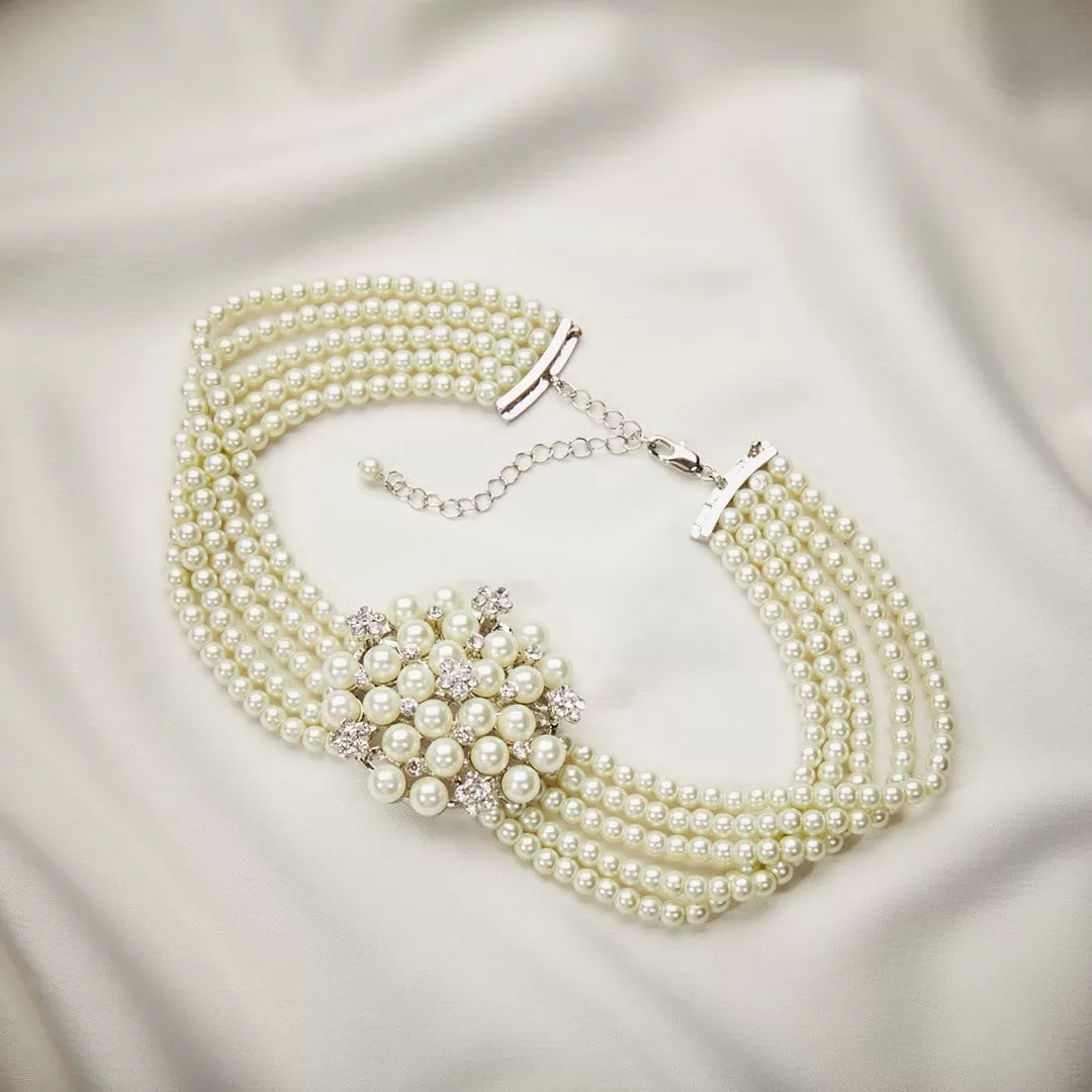 Audrey Hepburn Inspired Pearl Choker: 5 Row Vintage Pearl Choker In Gift Box