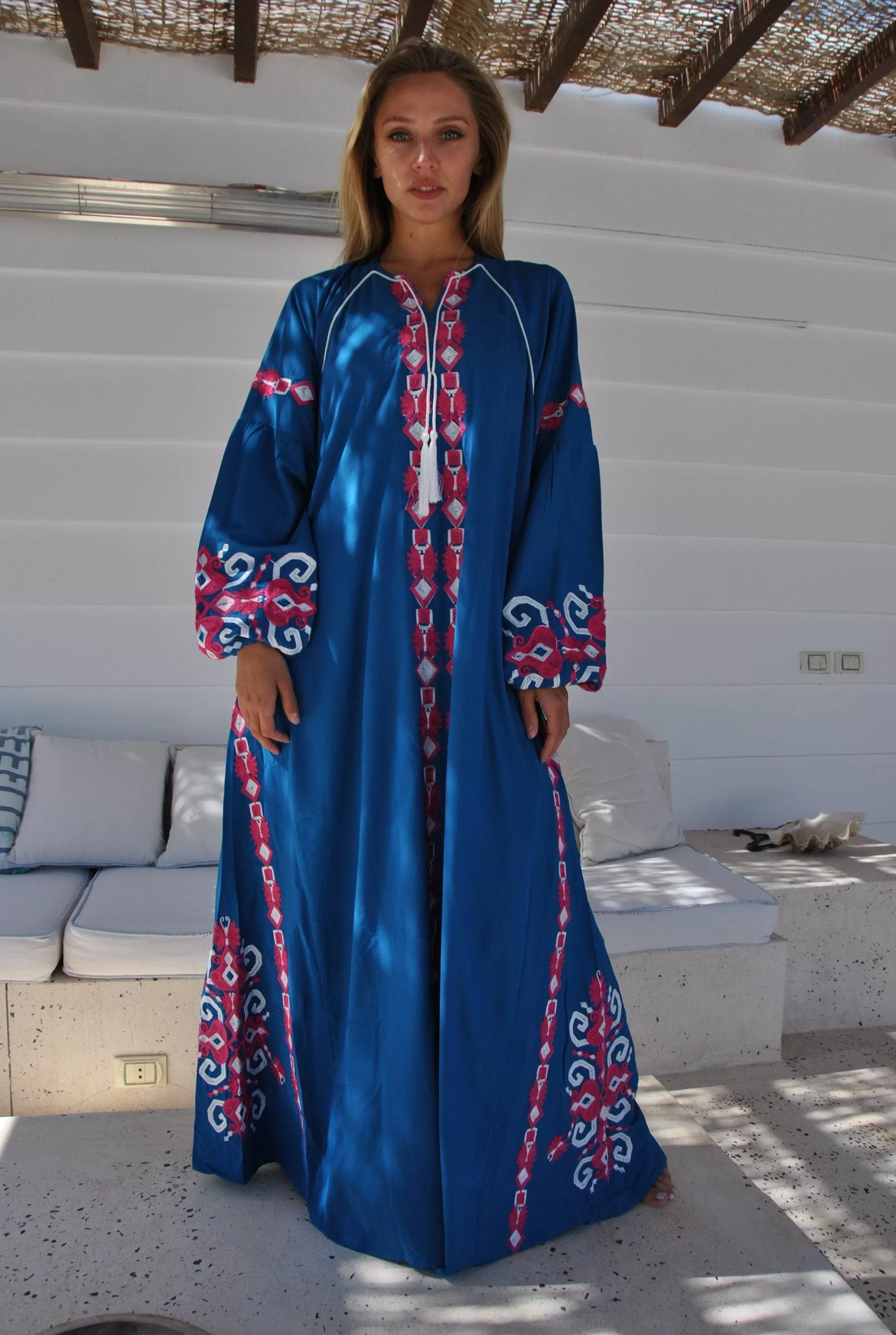 Baby Blue embroidered cotton caftan, summer caftan, embroidered Caftan dress, Caftan maxi dress, Caftans for women, Long caftan dress