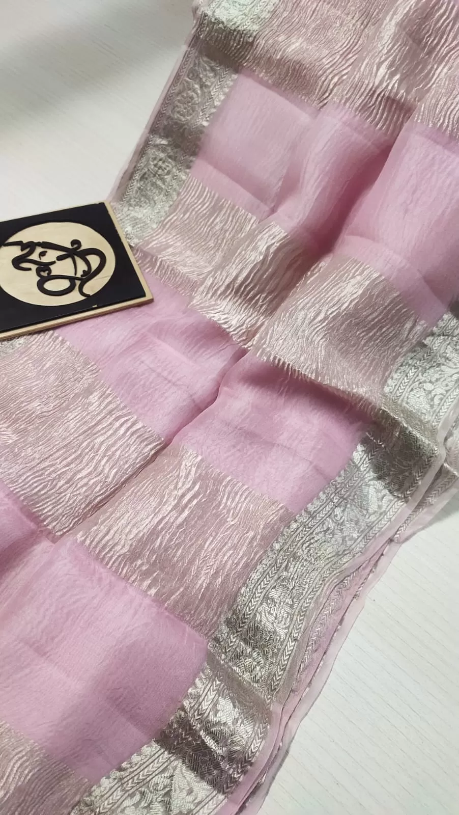 Baby Pink Banarasi Tissue Fancy Party Saree