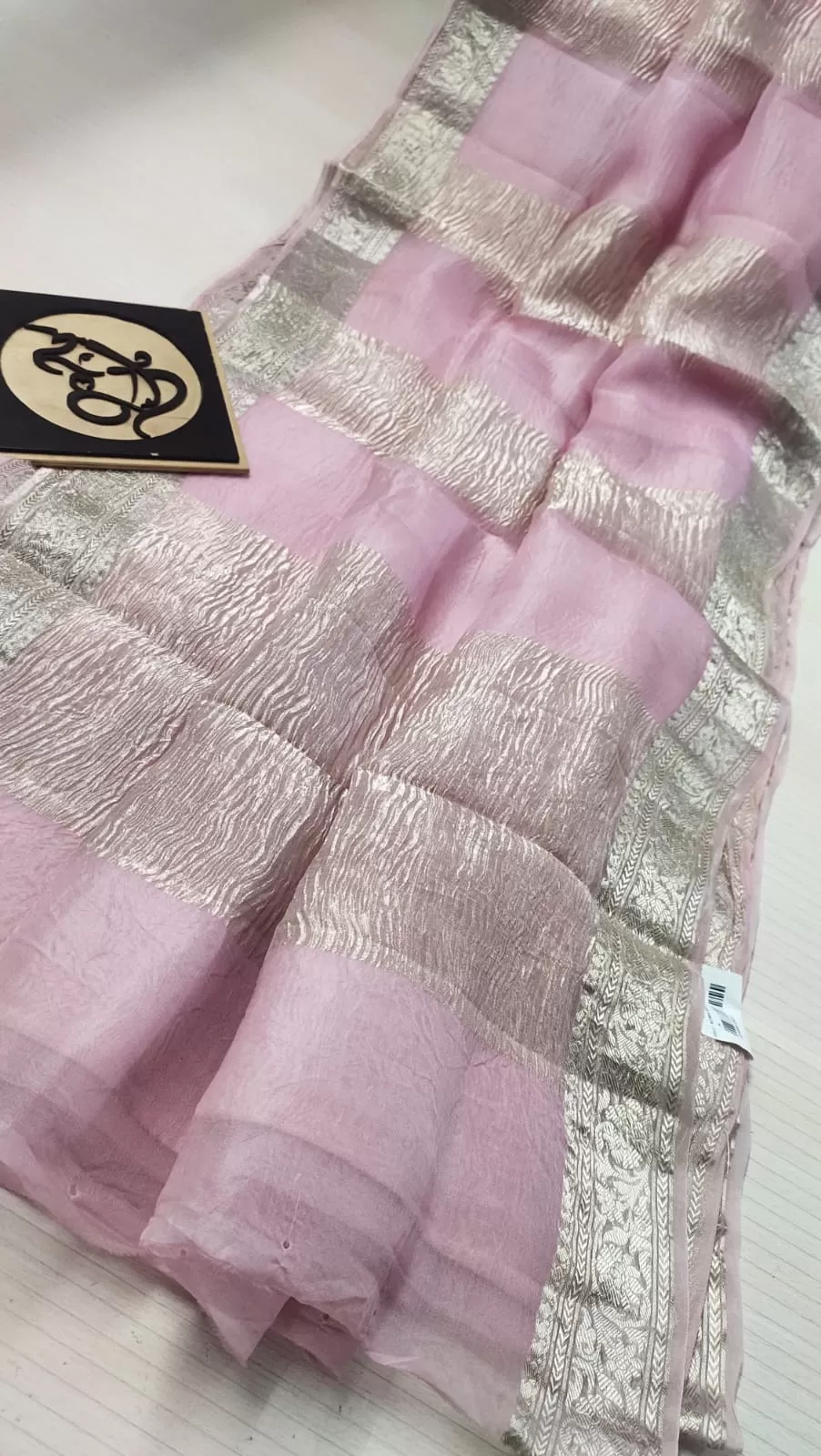 Baby Pink Banarasi Tissue Fancy Party Saree