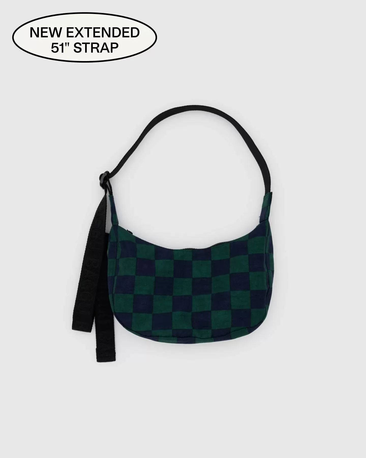 Baggu - Small Nylon Crescent Bag - Navy Green Check