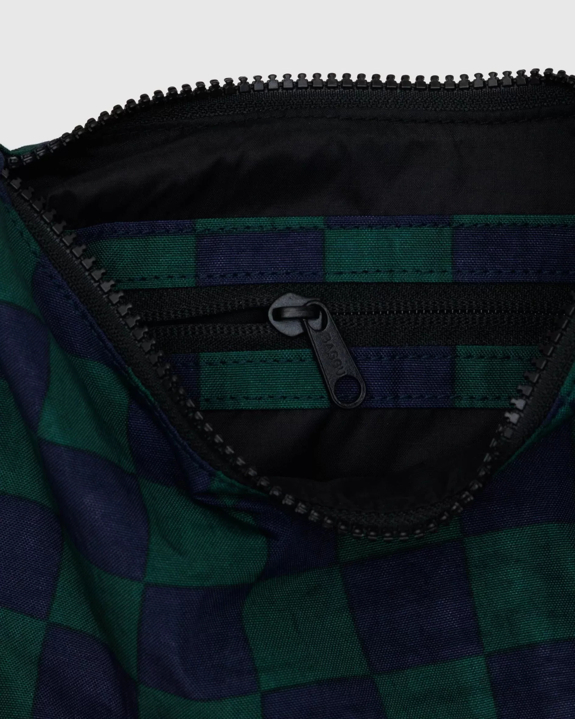 Baggu - Small Nylon Crescent Bag - Navy Green Check