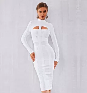 Bandage Bodycon Cut Out High Neck Long Sleeve Rayon Dress