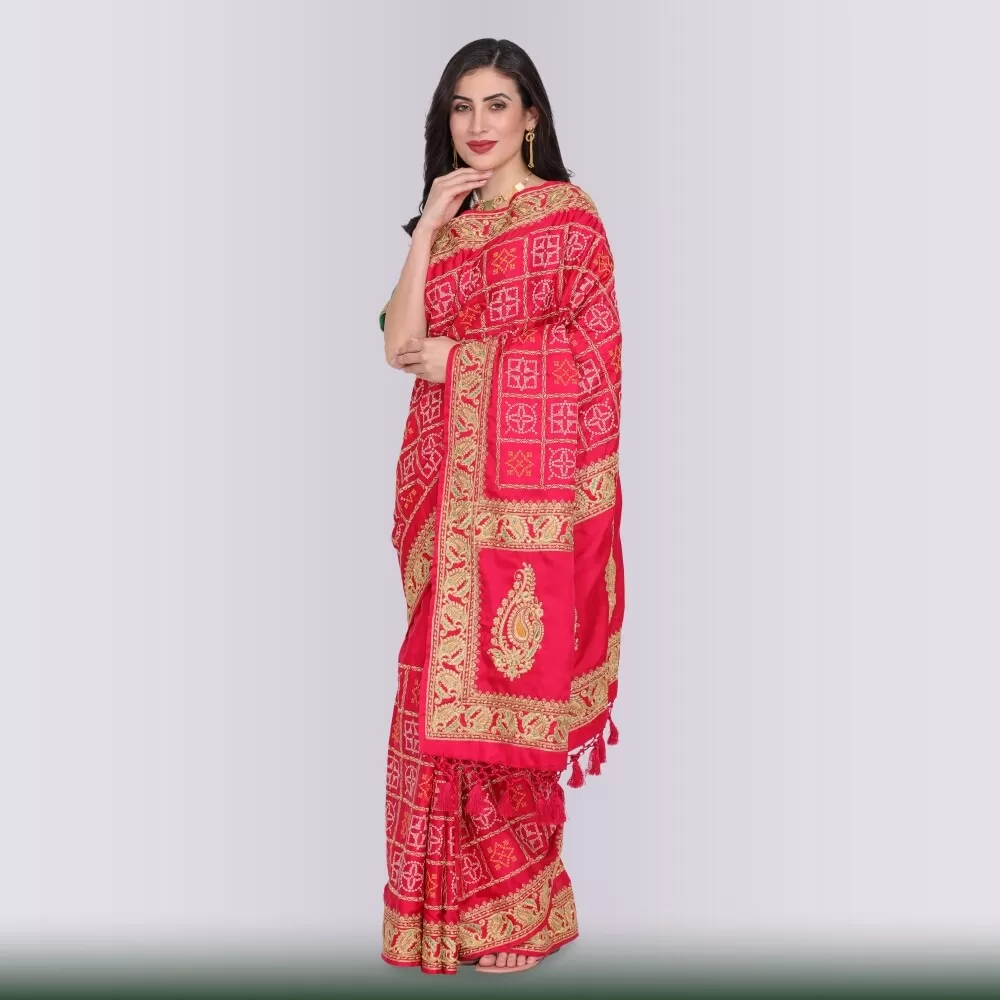 Bandhani Print Gharchola in Red