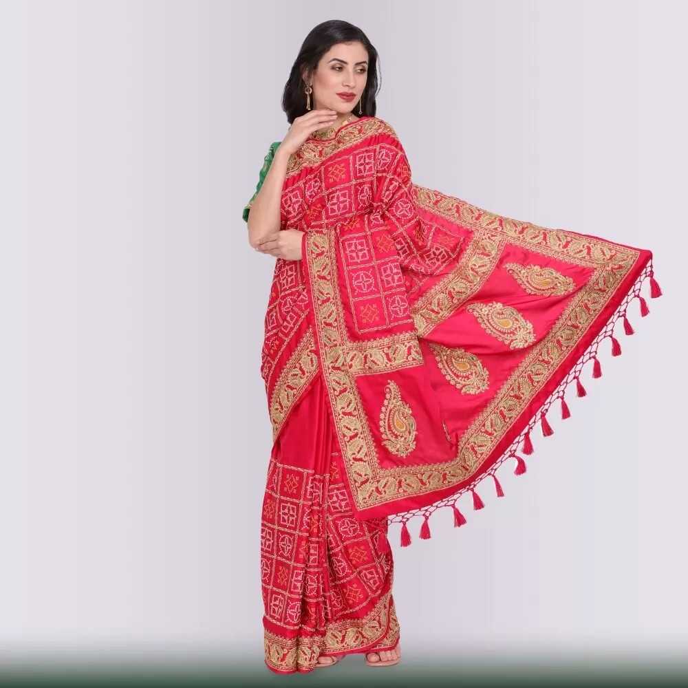 Bandhani Print Gharchola in Red