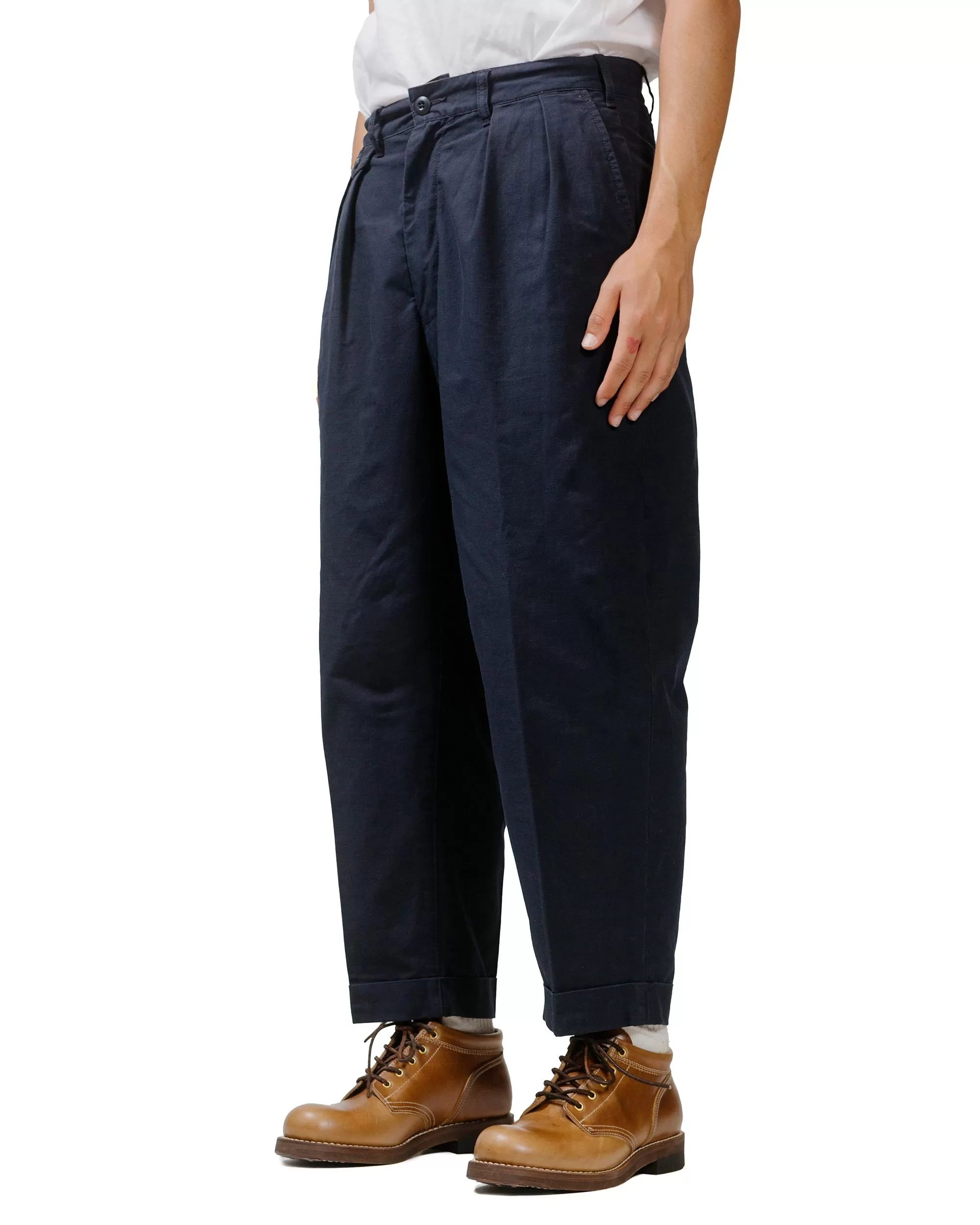 Beams Plus Lost & Found 2Pleats Cotton Ripstop Navy