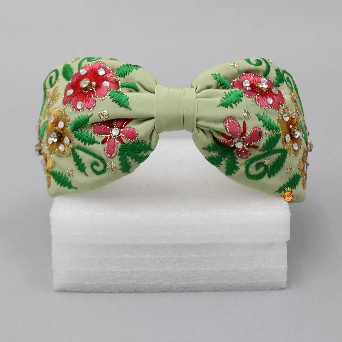 Beautiful Floral Embroidered Green Hair Band