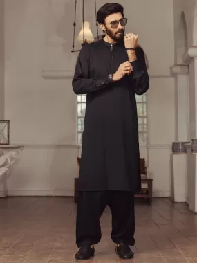 Black Blended Kameez Shalwar - AL-KS-3001D