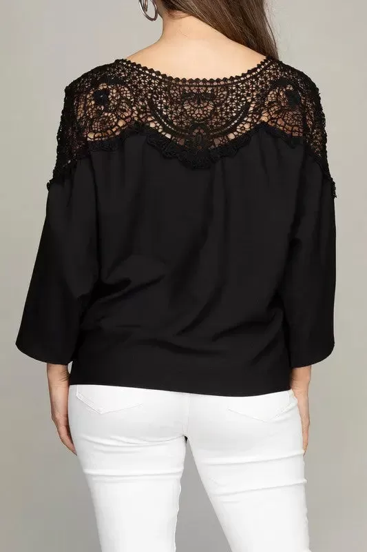 Black Blouse with Lace Front Tie