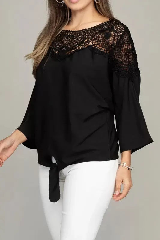 Black Blouse with Lace Front Tie