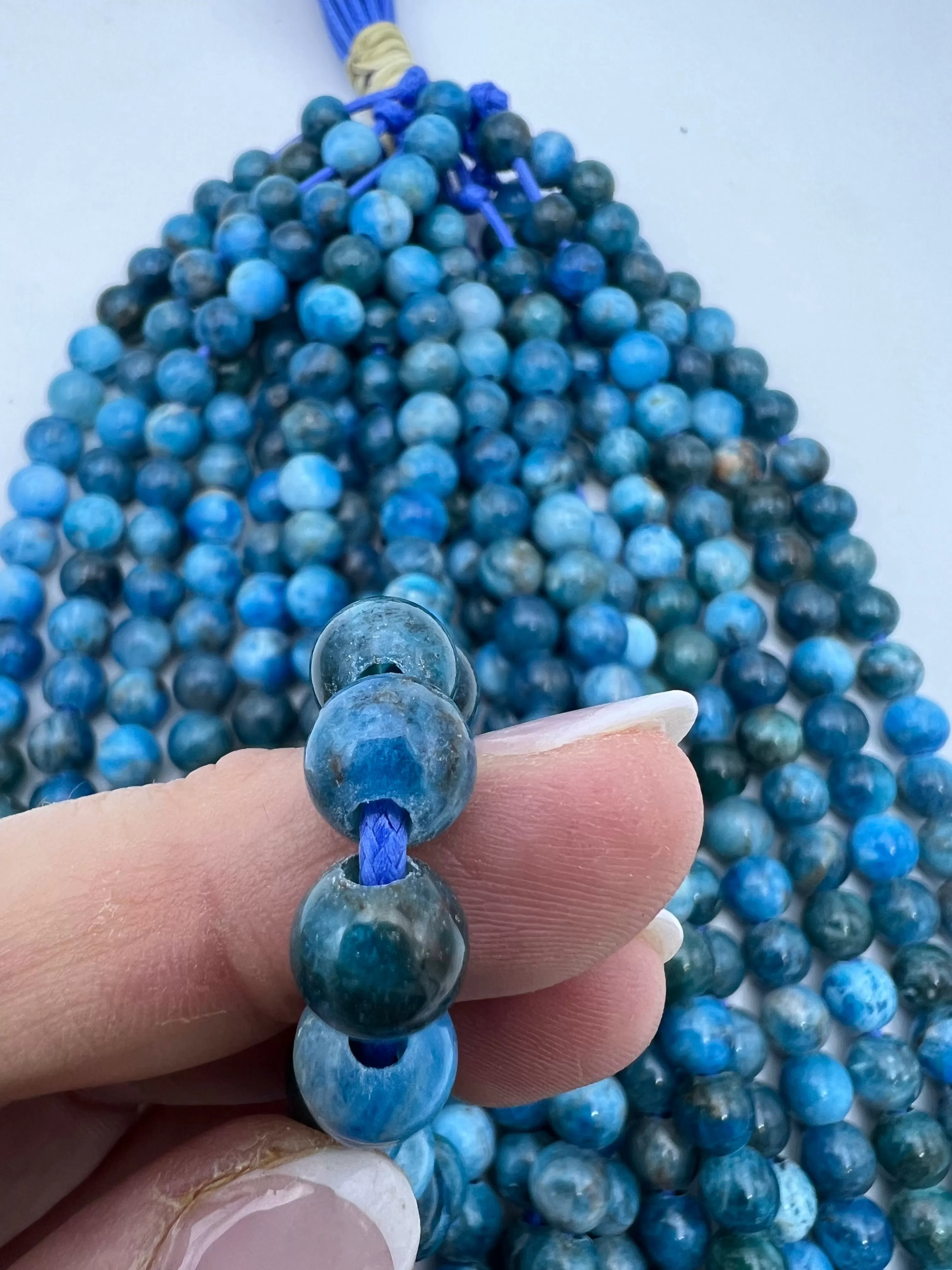 Blue Apatite Large Hole 8mm Round Beads, 7.5 inch Strand