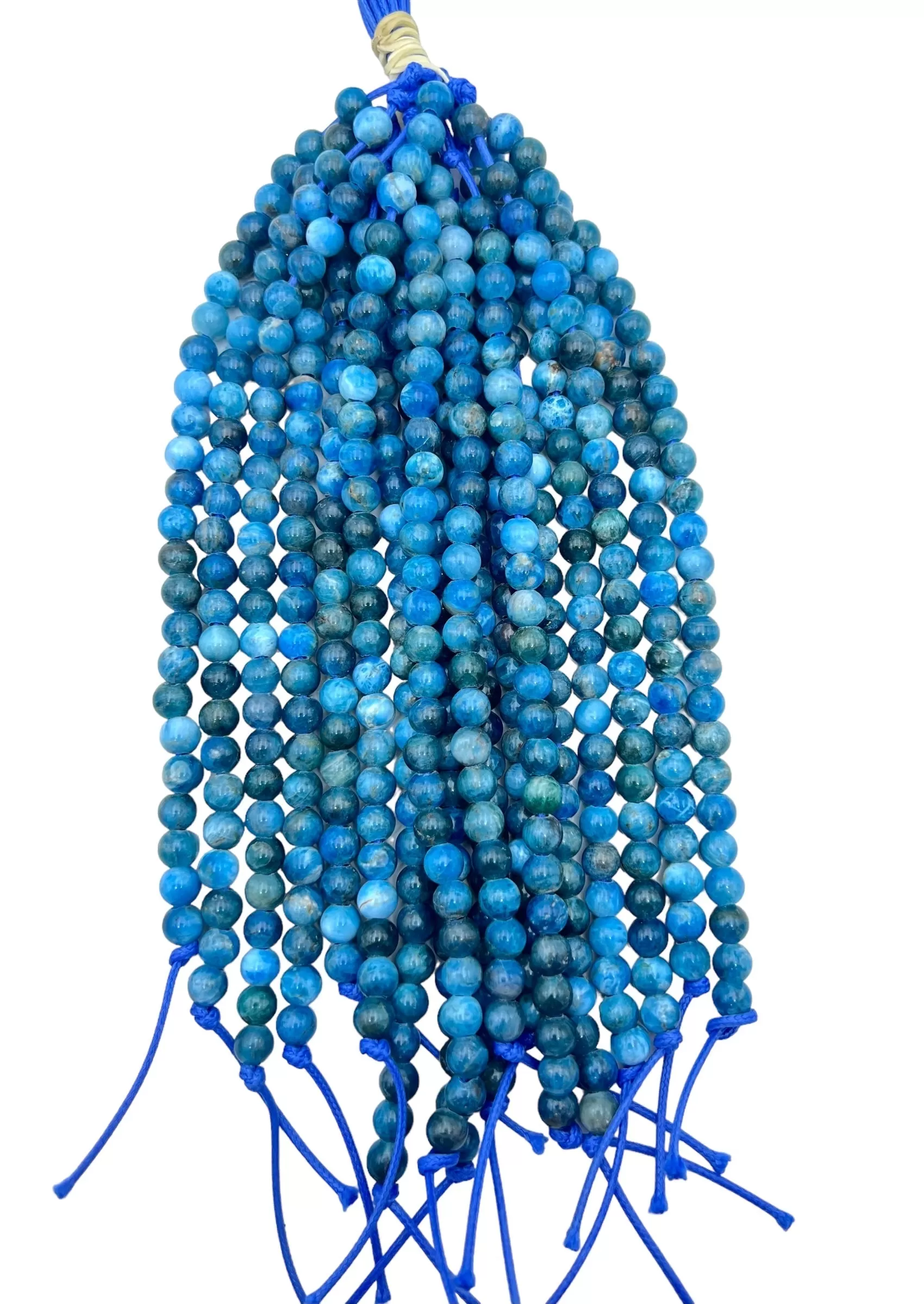 Blue Apatite Large Hole 8mm Round Beads, 7.5 inch Strand