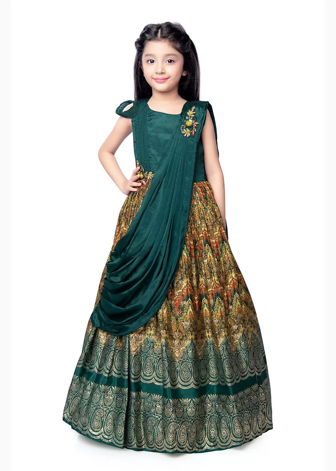 Bottle Green Coloured Trendy Wire Styled Maxi Dress Gown For Girls