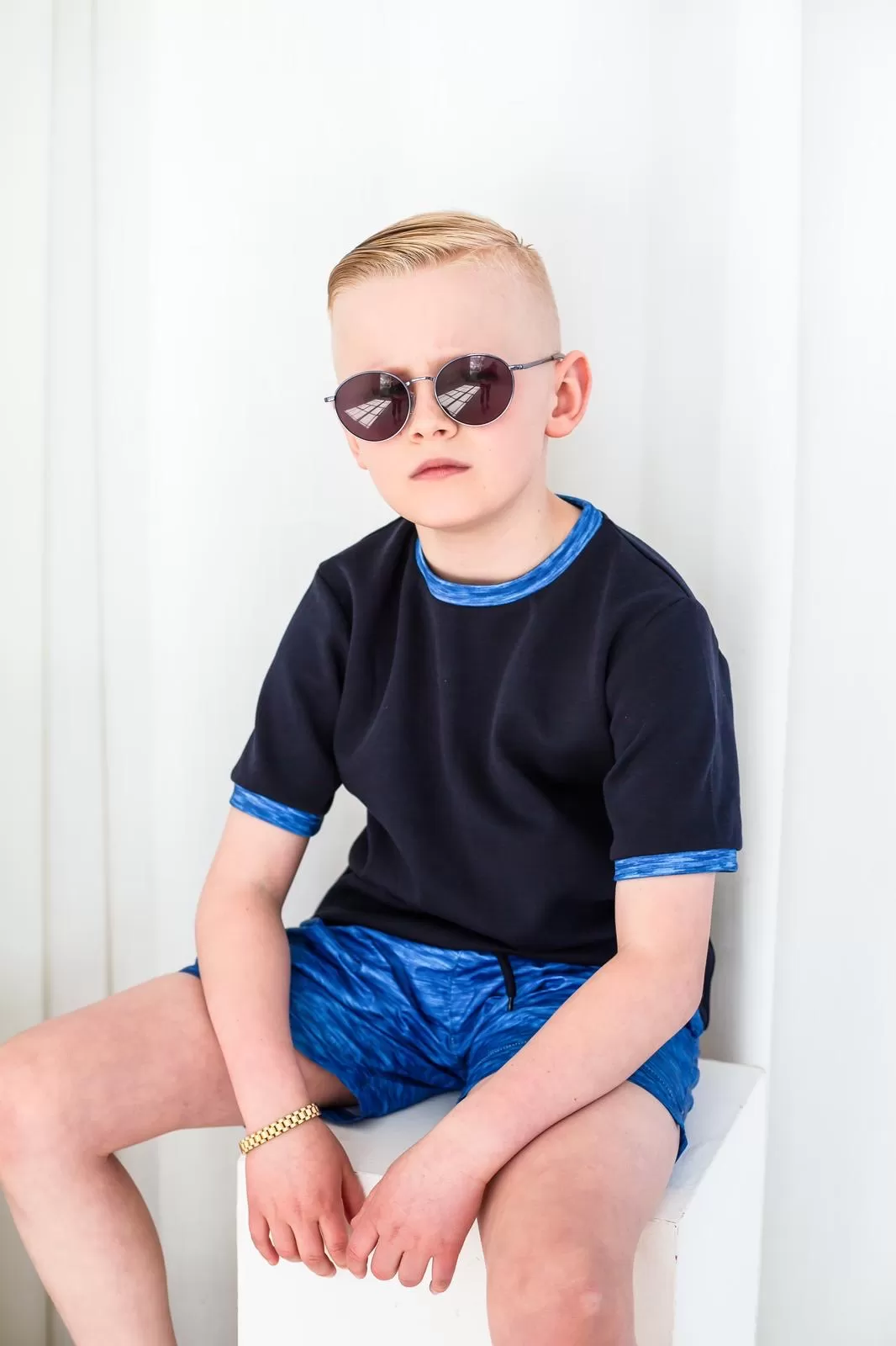 Boys Blue Textured Swimshorts