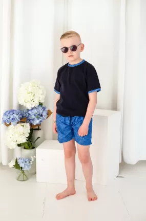 Boys Blue Textured Swimshorts