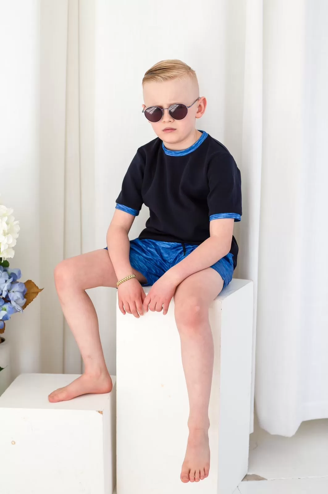 Boys Blue Textured Swimshorts