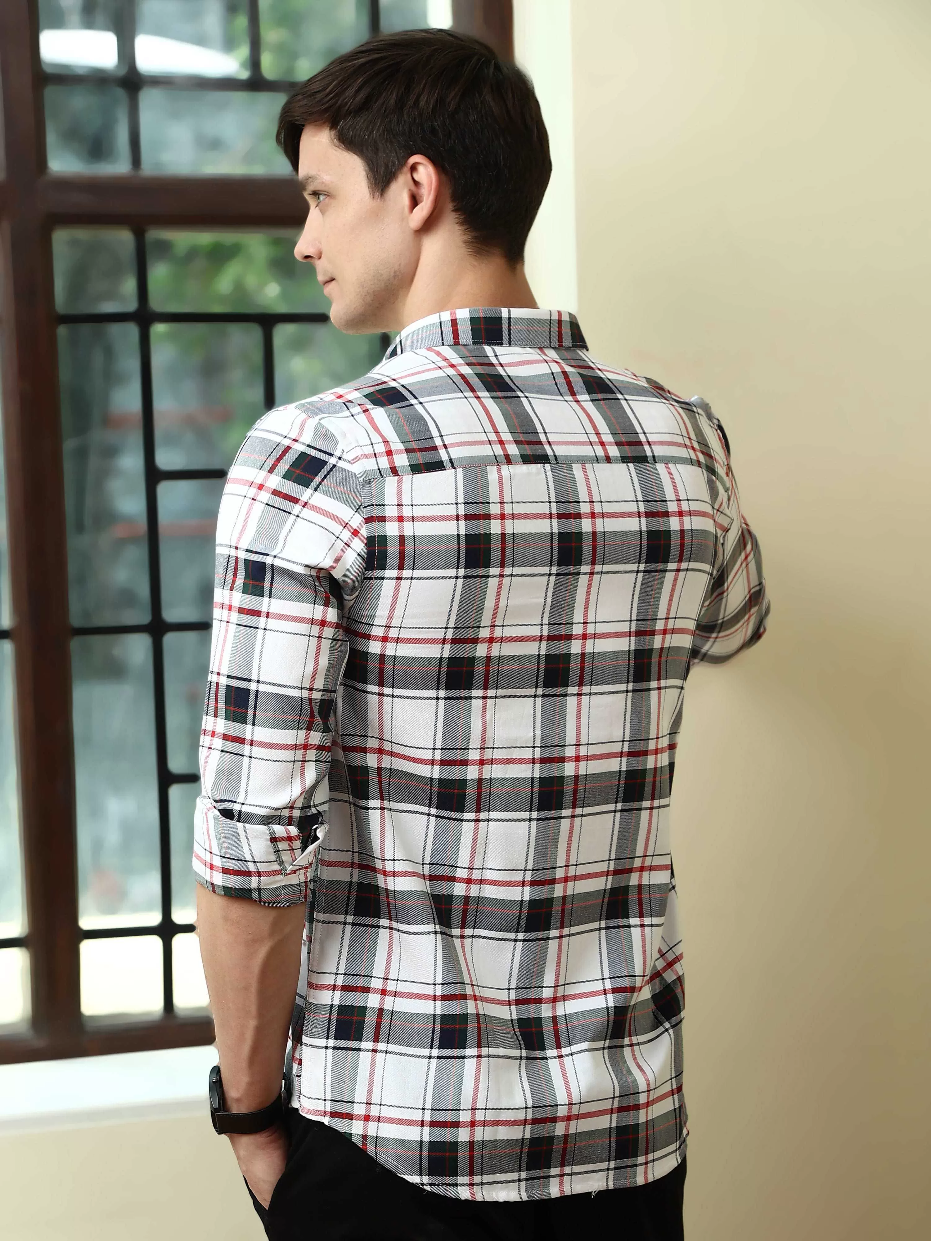 BR Brown & White casual check full sleeve shirt