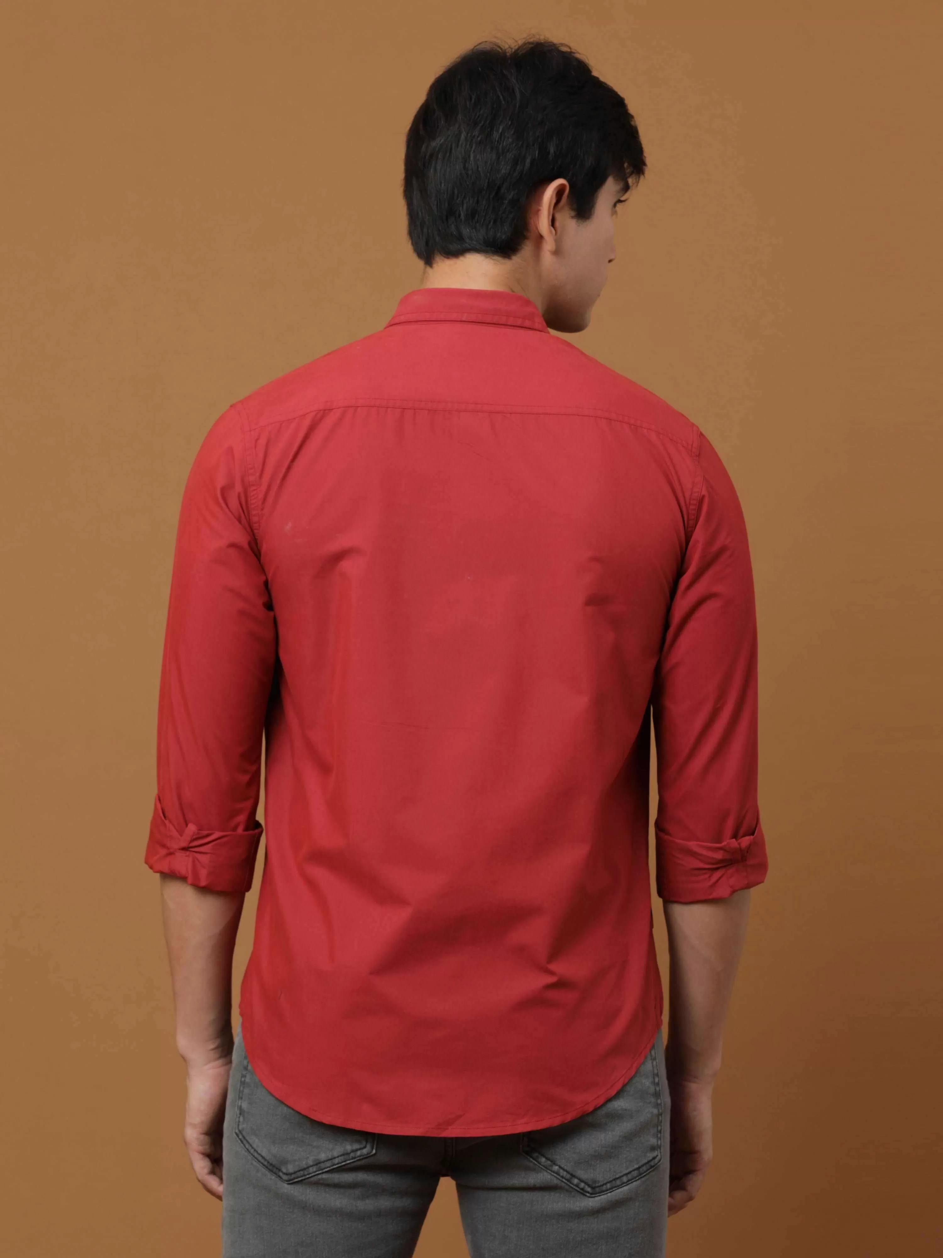 Brick Red Contrast Patch Cargo Shirt